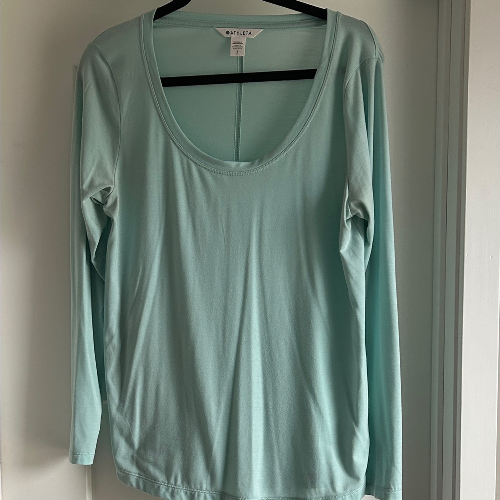 Athleta Long-Sleeve Scoop Neck Top in Light Aqua